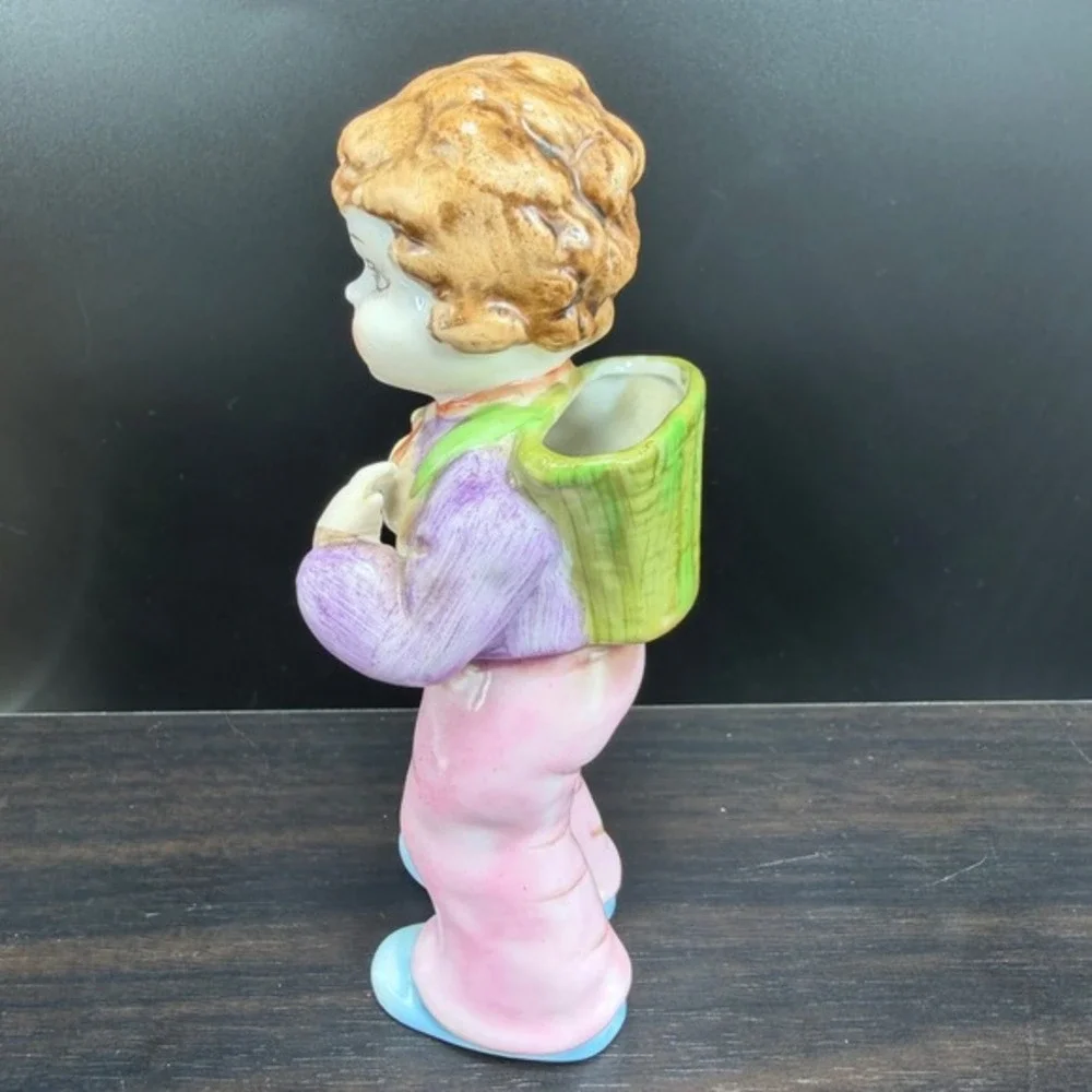 Ardalt Boy Figurine Matchstick Holder Bud Vase‎ Hiker Backpack Porcelain Figure